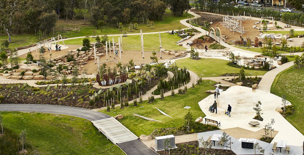 The Return to Royal Park playground project in Melbourne employs nature play principles.