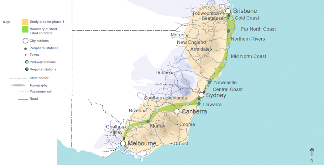 Boundary of short-listed corridors Image: AECOM 2011