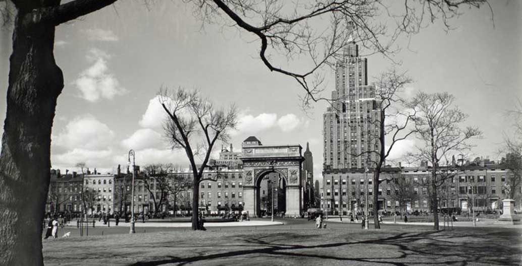 Washington Square Park pictured in the mid-20th century. Image courtesy of the New York Public Library.