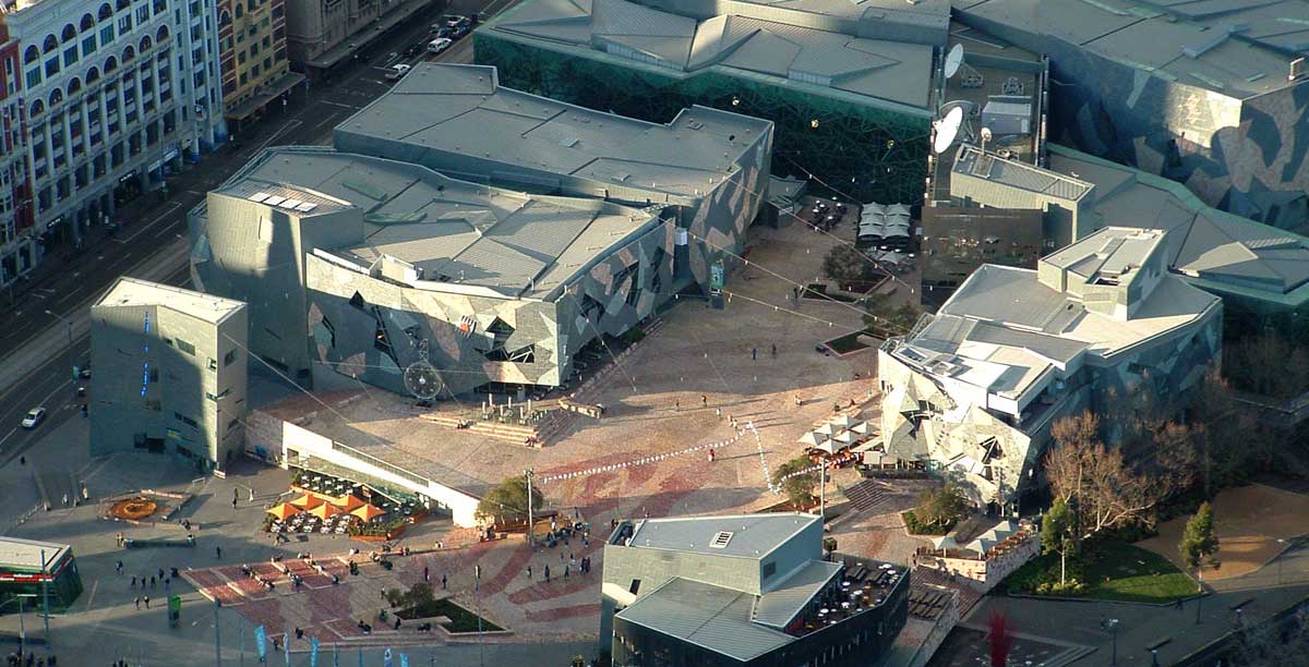 Aerial view of Federation Square.