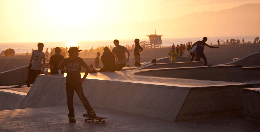 One of the globe's most recognisable skate parks at Venice Beach, California.