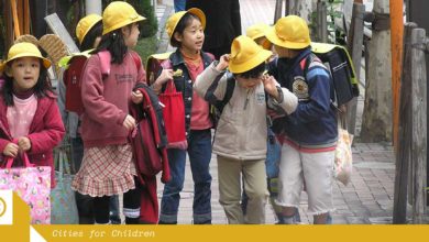 Children walk through Tokyo independently.