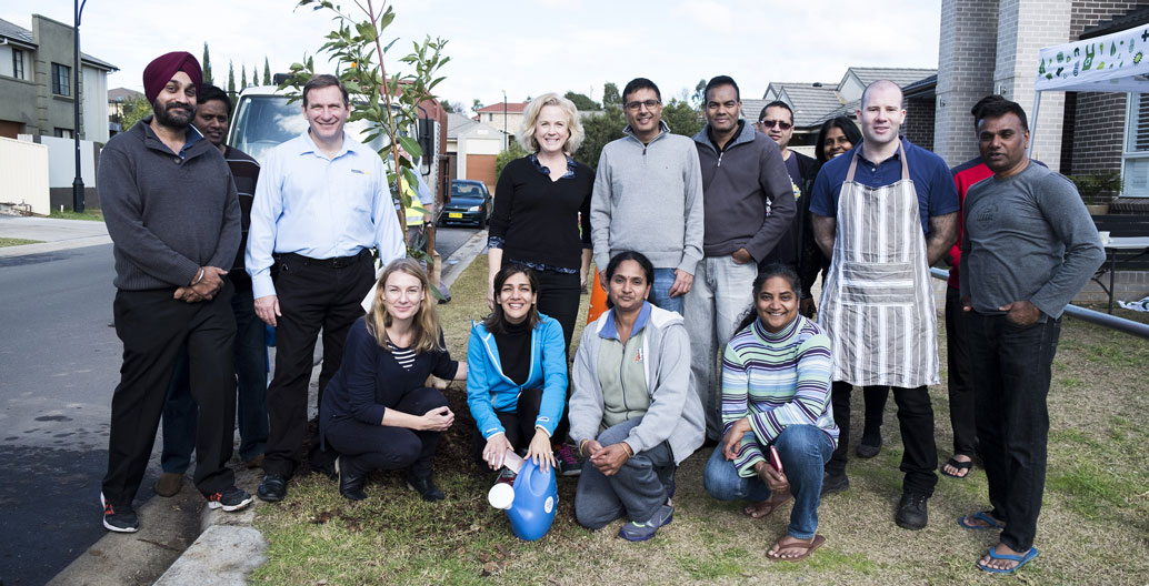 Boonderoo Avenue residents with Libby Gallagher and the Cool Streets' team. Image: James Norton. Boonderoo Avenue residents with Libby Gallagher and the Cool Streets' team. Image: James Norton.