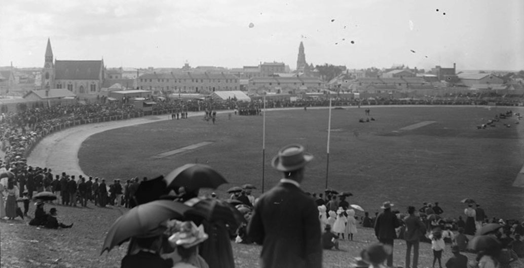 An early football match at Fremantle Oval, Western Australia. Image: State Library of WA.