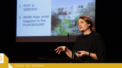 Landscape architect Shea Hatch presents at Foreground's Cities for Children forum.