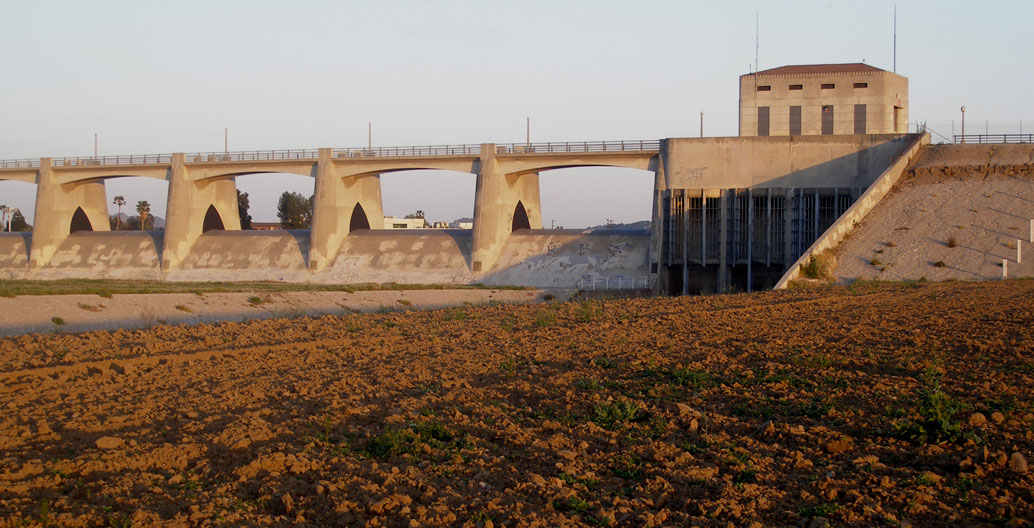 Plowed earth at Sepulveda Dam, Los Angeles.