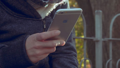 Person reading phone in park