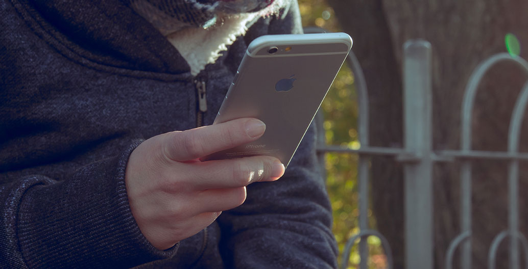 Person reading phone in park
