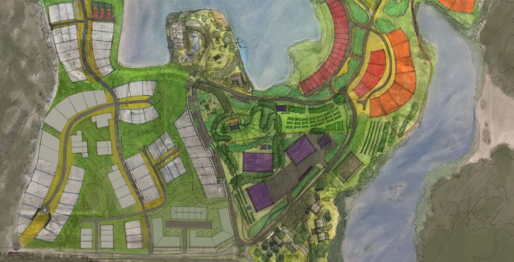 Placemaking concepts for the site include a central hub of food gardens, nurseries and community orchards.