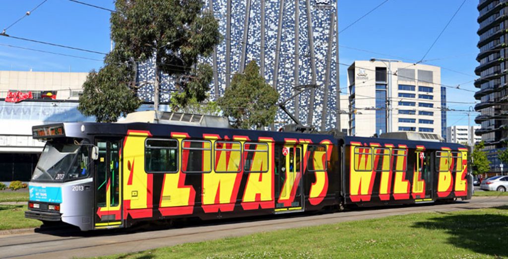 Reko Rennie's ‘Always Was, Always Will Be‘ for Melbourne Festival 2016. Image: Ian Green / VicSig.