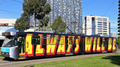 Reko Rennie's ‘Always Was, Always Will Be‘ for Melbourne Festival 2016. Image: Ian Green / VicSig.