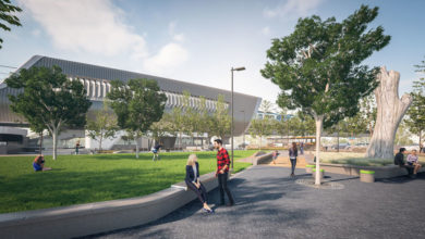 An artist's impression of the Noble Park Station precinct, sitting in Melbourne's south-east. Image: LXRA.