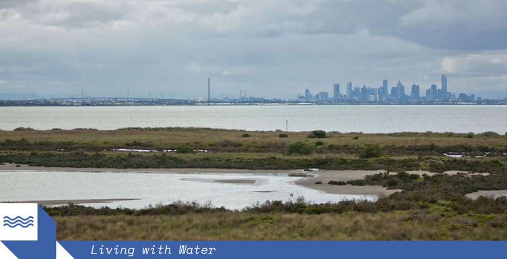 Looking over Port Phillip Bay from Cheetham Wetlands, Point Cook, Melbourne.