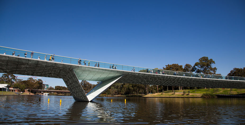 Adelaide's Riverbank Bridge precinct, as realised by Howard. Image: Jack Baldwin