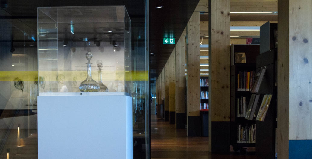 Goblets of water from Melbourne's systems sit on plinths around the space.