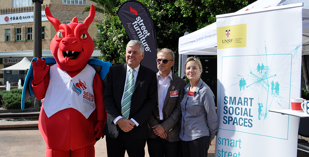 Launching the Smart Social Spaces Project with Georges River Council and UNSW: Mayor Kevin Greene, Dr Christian Tietz and Dr Nancy Marshall.