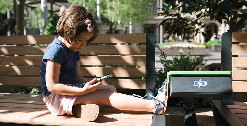 Street Furniture Australia’s Aria Smart Bench with PowerMe Table, Australia’s first designed and made smart bench.