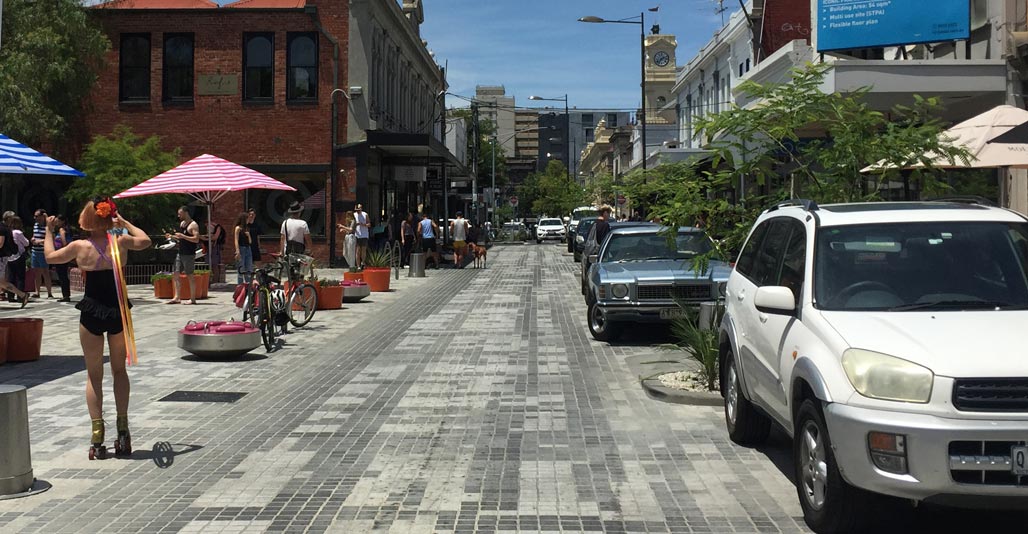 Greville Street interventions include the removal of curbs. Image: Rush Wright Associates