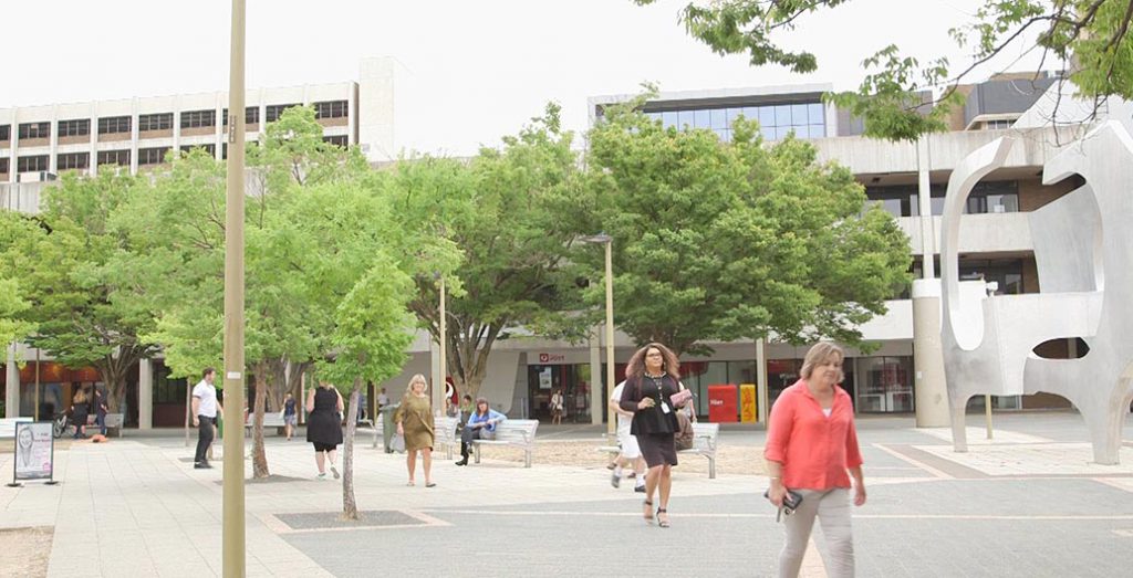 Woden Town Square is mostly used as a thoroughfare between the bus interchange, office buildings, local services and Westfield.