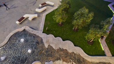 Artist Jon Tarry's Waterline is one of a number of art installations in Yagan Square