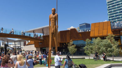 Artist Lance Chadd / Tjyllungoo's Wirin is a 9 metre high figure that surveys Yagan Square.