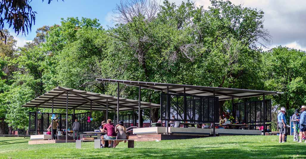 Weston Park Shelter by Redbox Design Group with Phillip Leeson Architects, 2018 AILA ACT Small Project Award.