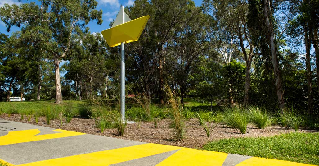 The colour and design features are playful cues to help locals rekindle affection for their creek. Image: supplied