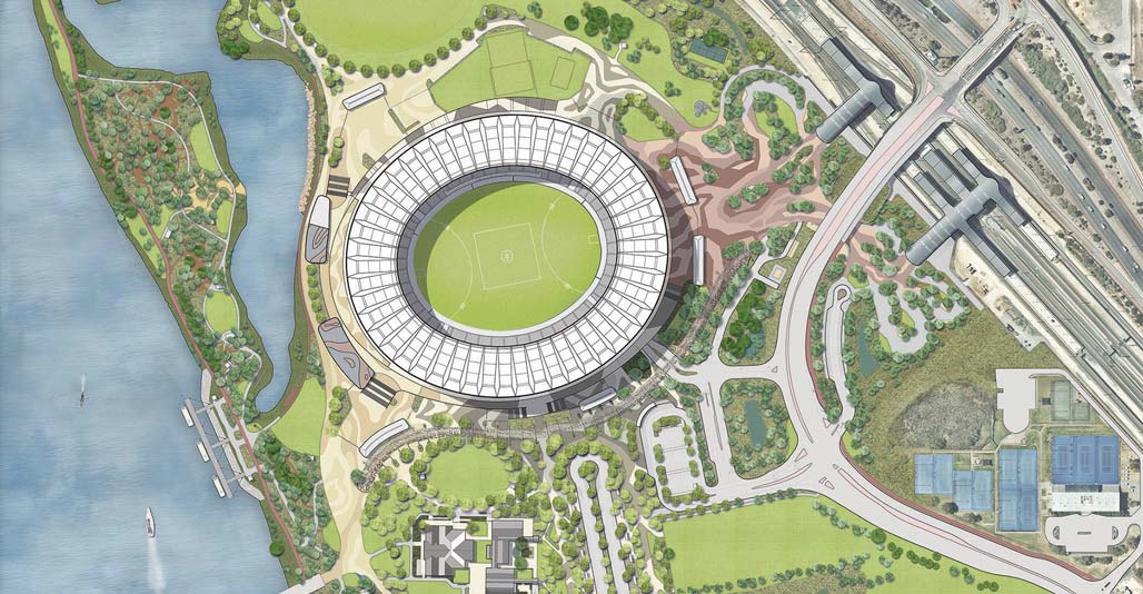Urban design LA award: Optus Stadium Park by Hassell. Image: Hassell