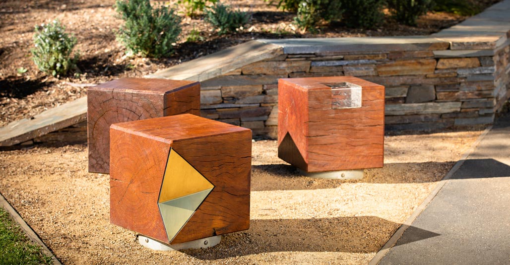Timber block seats at Willunga Main Street. Image: Dan Schultz, Sweet Lime Photo