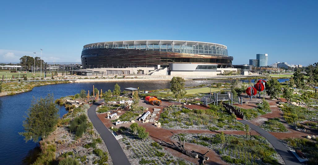 WA Medal: Optus Stadium park by Hassell. Image Peter Bennetts