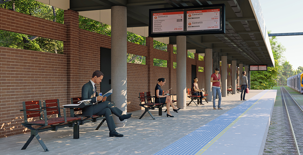 Aria Transit Seats with PowerMe™ Tables offer commuters a more comfortable place to wait for the next connection.