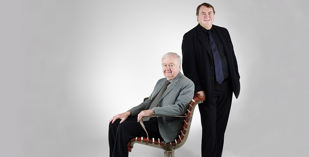 Founding Directors Darrel Conybeare and William Morrison, with their first product, the Classic Plaza Seat.