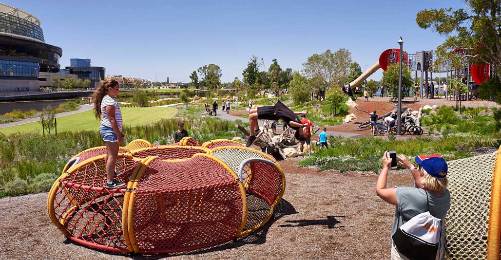 Play spaces excellence award: Optus Stadium Park by Hassell. Image: Peter Bennetts