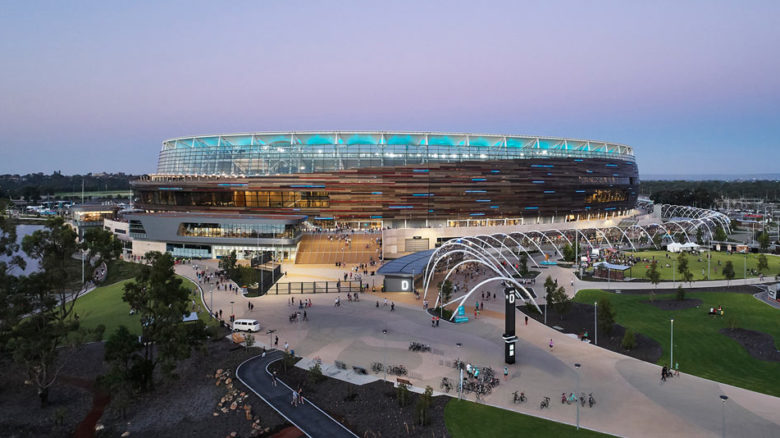Design around the stadium building followed extensive pedestrian modelling. Image: Peter Bennetts