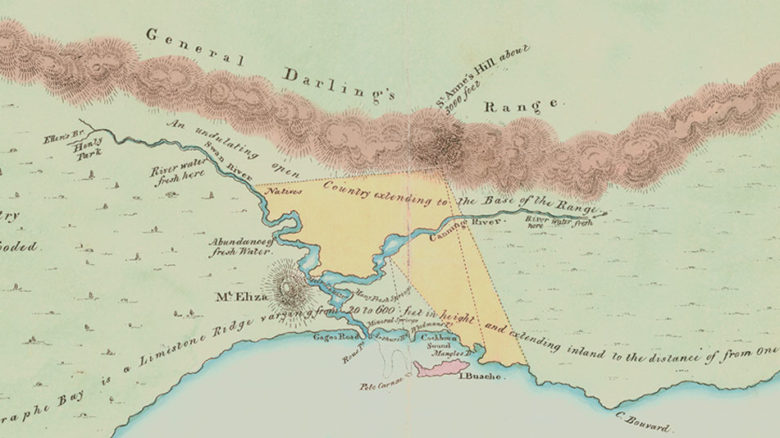Stirling’s Chart of 1827 foregrounds the presence of freshwater across the Swan Coastal Plain.