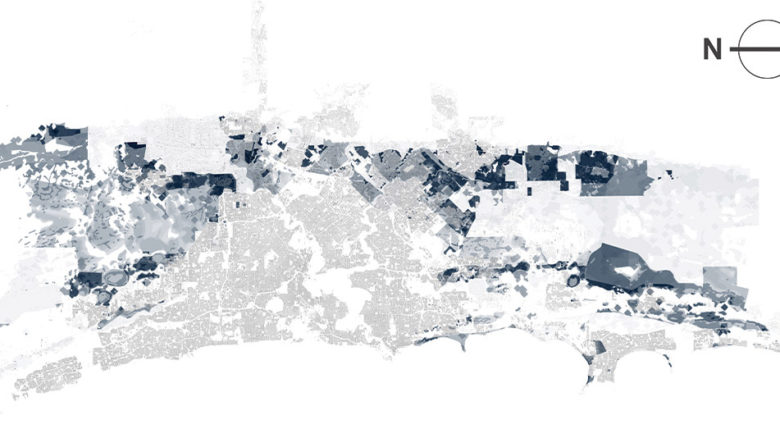 Overlap between clay & high groundwater intensities, & projected suburban development at Perth’s fringe (Adapted from Dept. Planning, Lands & Heritage, 2018).