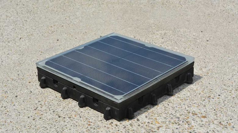 Platio is a modular solar paving system made from recycled plastic