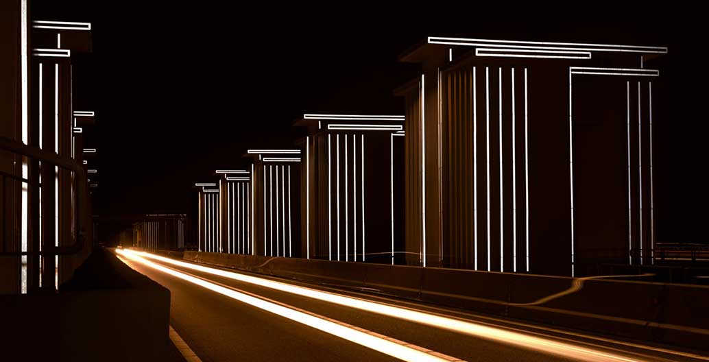 Gates of light by Daan Roosegaarde, using new luminescent materials to reduce light pollution from roads