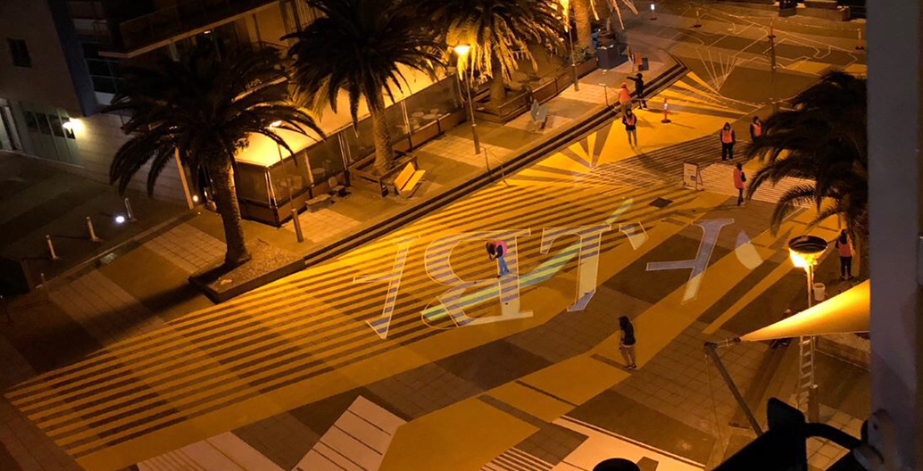 A large painted street mural entitled Hopscotch, was the first project to be completed.
