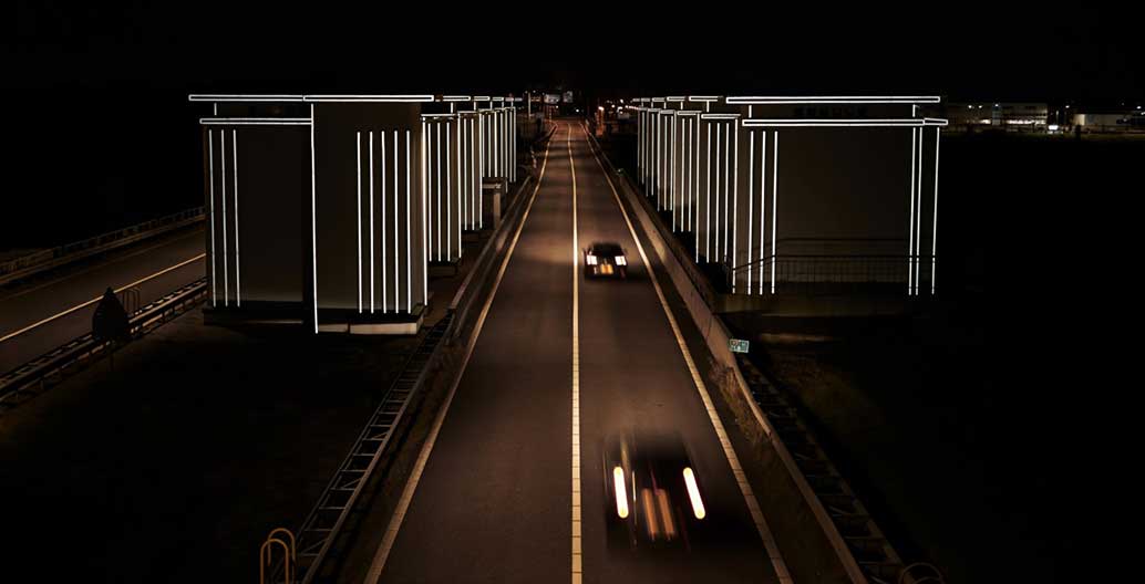 Gates of light by Daan Roosegaarde, using new luminescent materials to reduce light pollution from roads