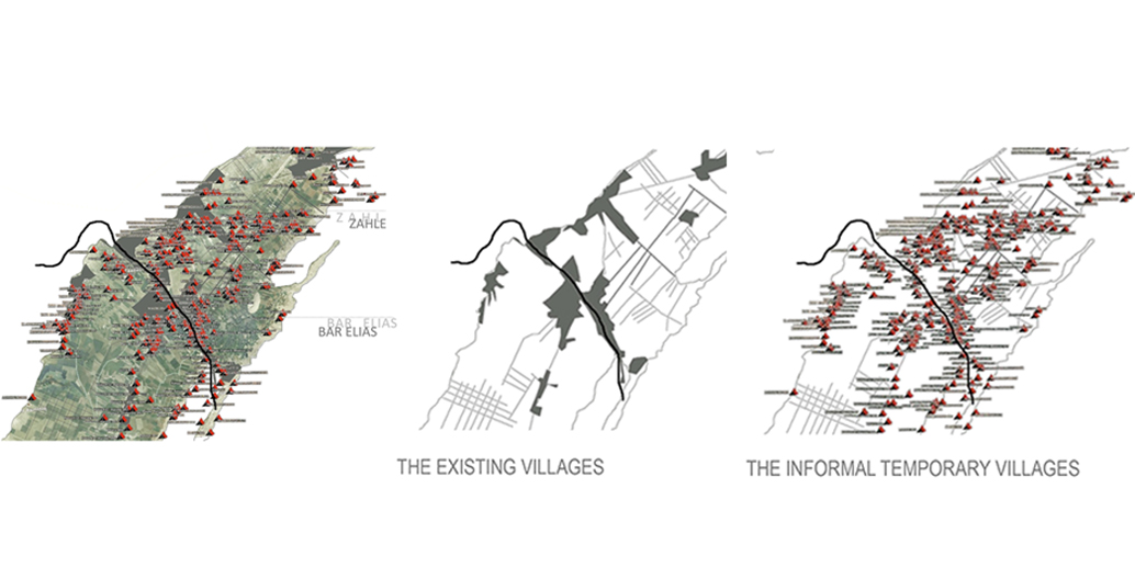 Map of existing villages and informal temporary villages in Bar Elias, Lebanon