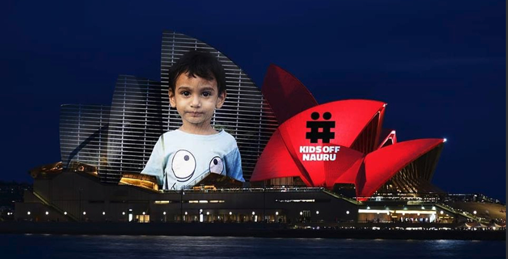 Activists also riff on the concept design for the projections on Sydney Opera House. Image: Kids off Nauru