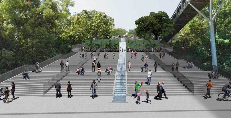 A view of proposed waterfront stairs providing a shaded link between the high town and the low town