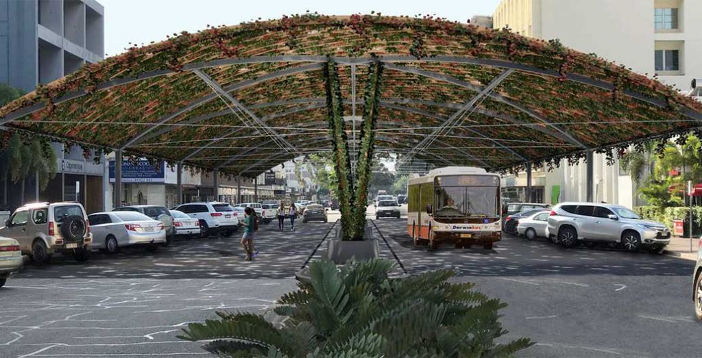A vine shade structure on Cavenagh Street will help cool the hottest street in Darwin.