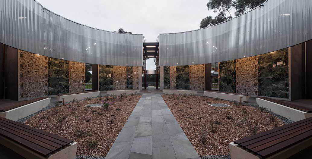 The ring of crypts is broken by views from the Atrium to the surrounding landscape. Photo: Trevor Mein