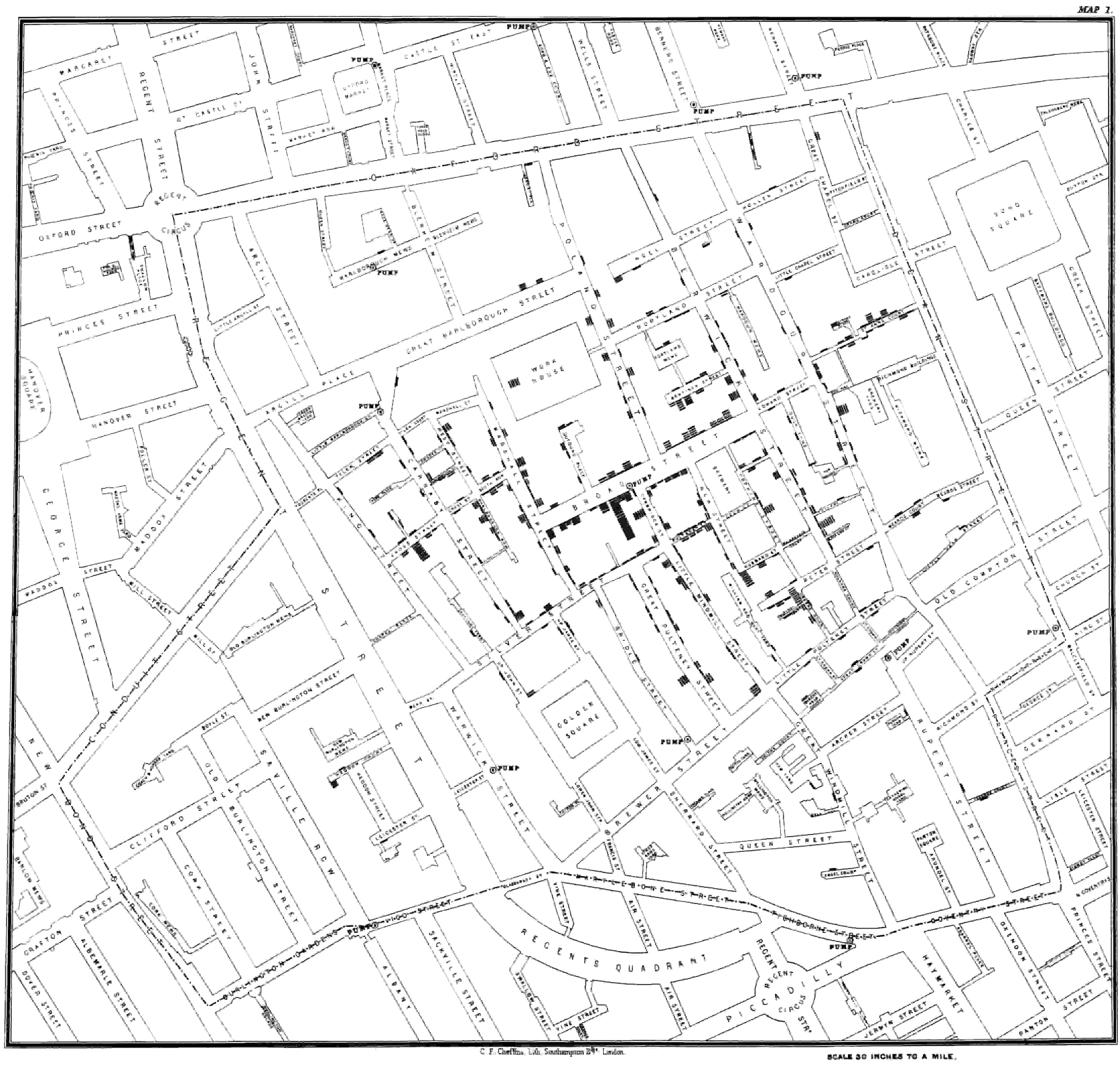 Dr John Snow map of cholera and wells Soho