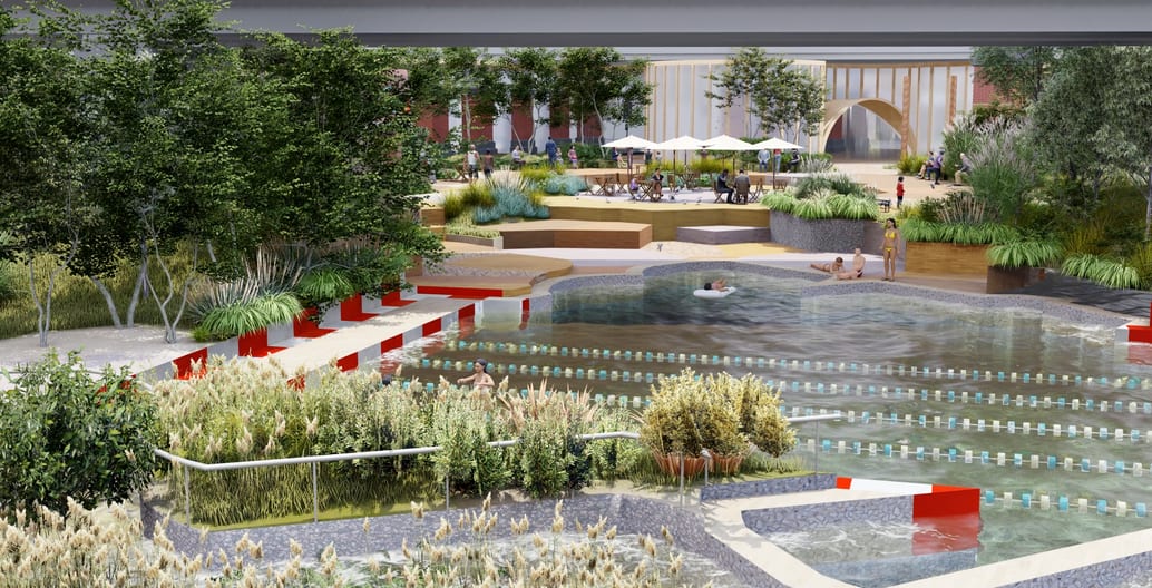 The proposed lap pool on the Yarra River, Melbourne by Yarra Pools and WOWOWA. Image: WOWOWA