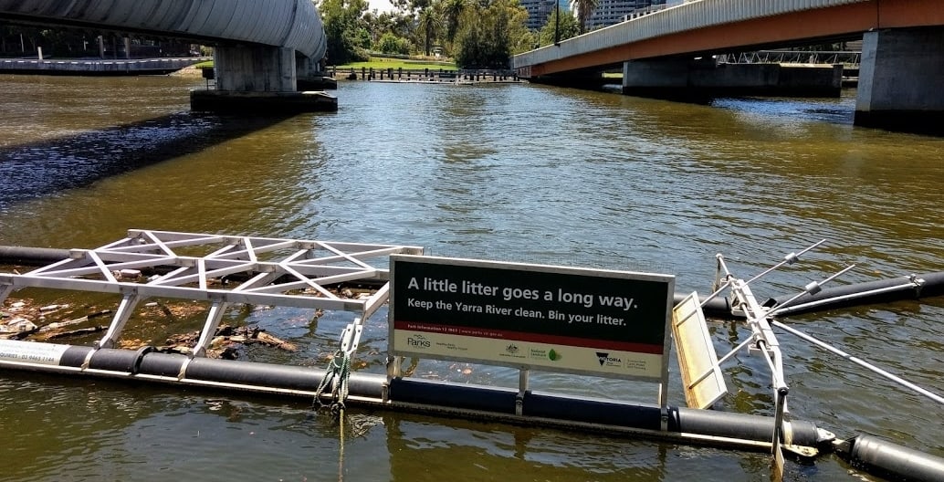 Traps along the lower reaches of the slow-flowing Yarra collect floating pollution and rubbish