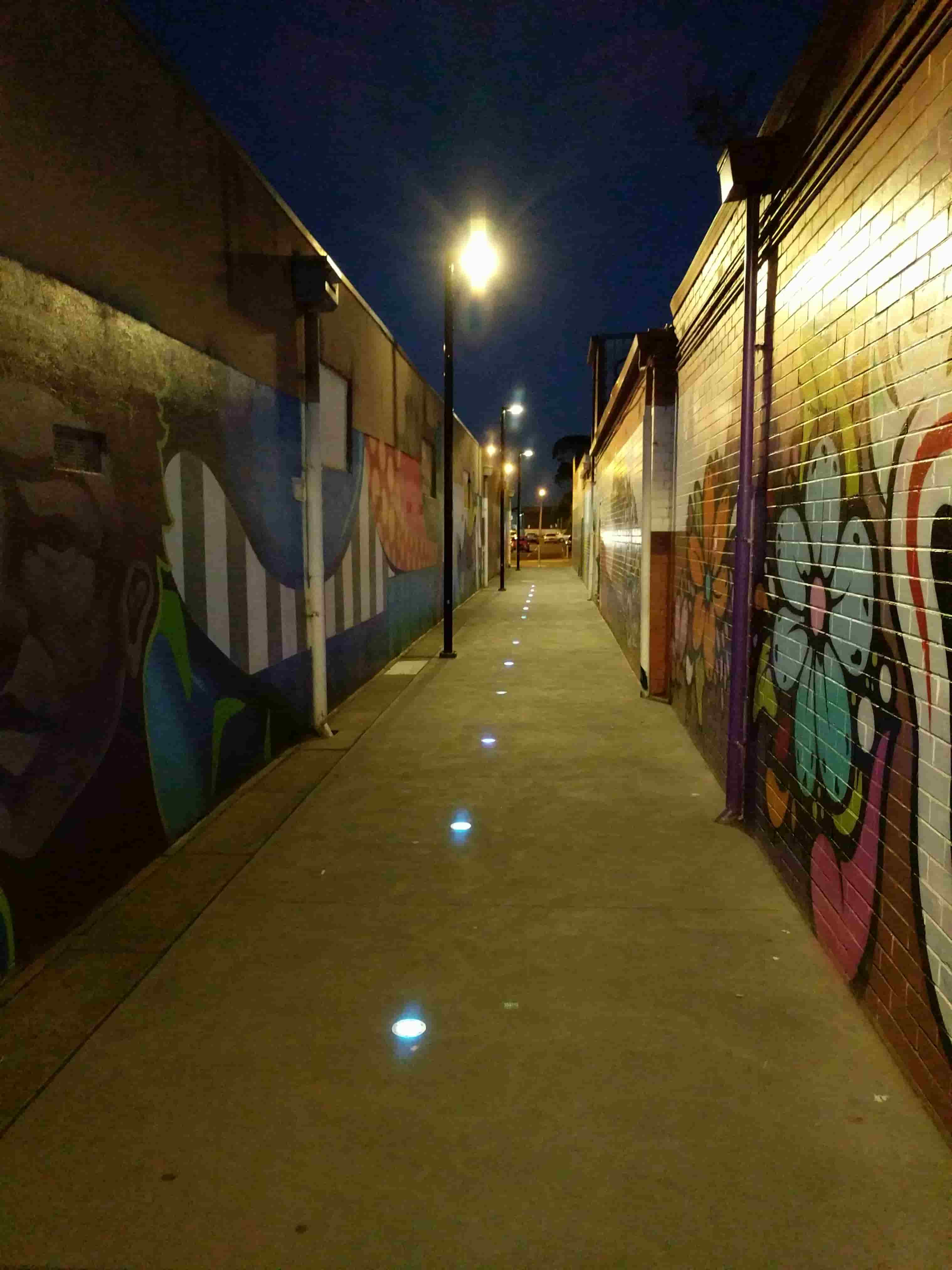 urban alley with inground lighting. White Bay Sydney