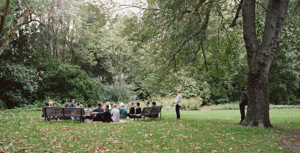 Listening to landscape began with a meditation on the Oak Lawn of the RBG, Melbourne. Photo: Molonglo